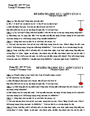 Đề kiểm tra học kì I môn Vật lí Lớp 8 - Năm học 2016-2017 - Trường PT Hermann Vinh (Có đáp án)